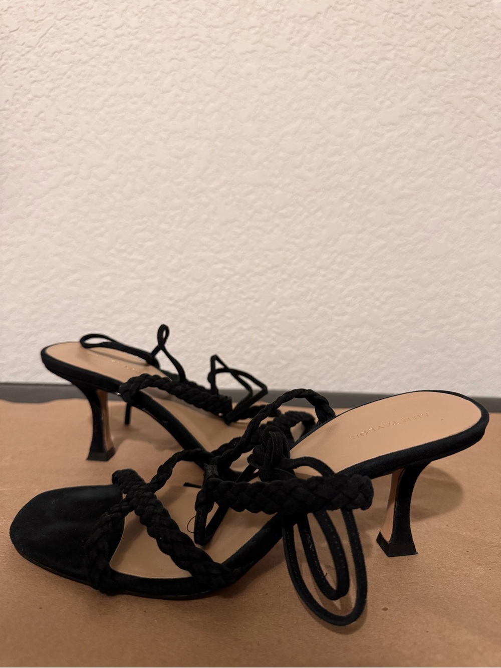 Ann Taylor Black Braided Lace-Up Flat Sandals